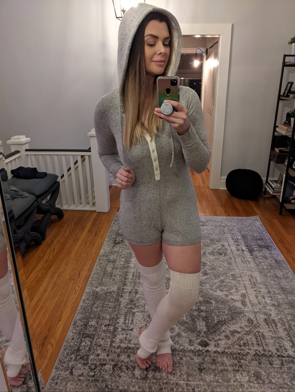 Abercrombie & Fitch Cozy Sherpa Hooded Romper in Heather Gray, Size s